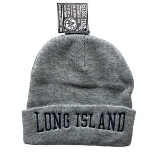 Long Island Beanie Hat, Fisherman Aesthetic Gray, Embroidered NY, Streetwear